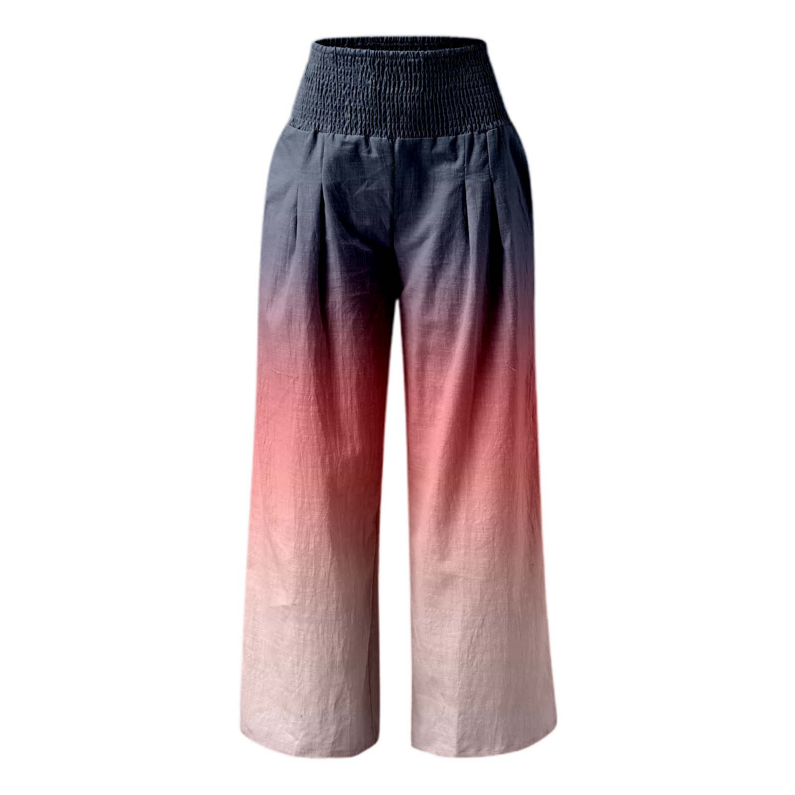 thumbnail image 4 of Pantalones anchos de cintura alta con estampado veraniego para mujer: cintura alta estilizada, bolsillos ocultos funcionales, transformación de moda para múltiples ocasiones., 4 of 5